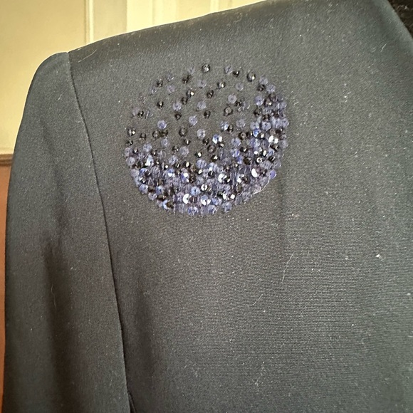 Akris Navy Silk Jacket with Hand Beaded Crystals Size 10 - Picture 7 of 16